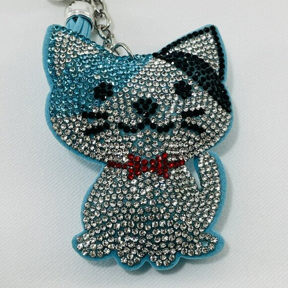 Cat Women Keyring Keychain Tassel Sequined Bling Glitter Rhinestone Sparkling - Picture 6 of 10